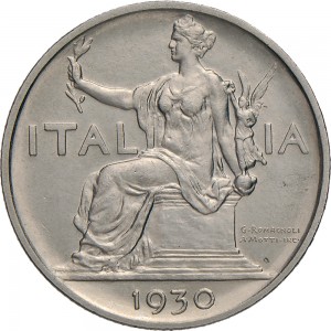 1442D 1 lira 1929 Italia seduta Roma Nichelio