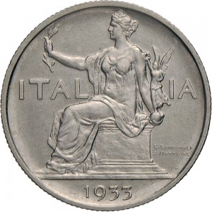 1445D 1 lira 1933 Italia seduta Roma Nichelio