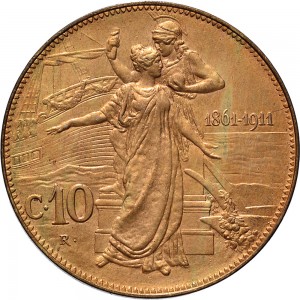 1498R 10 Centesimi 1911 Italia e Roma genitrice Roma Rame