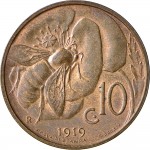 2644R 10 Centesimi 1919 Ape su fiore Roma Bronzo Prova