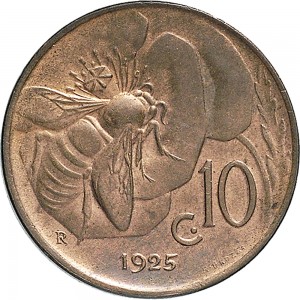 1505R 10 Centesimi 1925 Ape su fiore Roma Rame