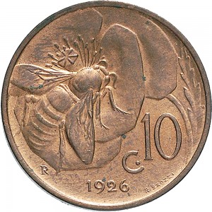 1506R 10 Centesimi 1926 Ape su fiore Roma Rame