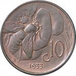 1513R 10 Centesimi 1933 Ape su fiore Roma Rame