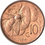 1514R 10 Centesimi 1934 Ape su fiore Roma Rame