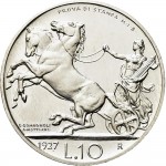 2594R 10 lire 1927 Italia su biga briosa Roma Argento Prova