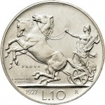 2593R 10 lire 1927 Italia su biga briosa Roma Argento Prova