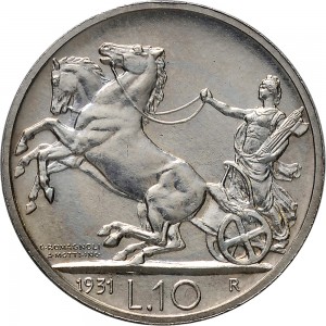 1370R 10 lire 1931 Italia su biga Roma Argento