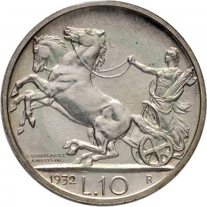 1371R 10 lire 1932 Italia su biga Roma Argento