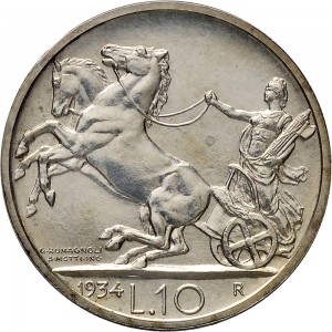 1373R 10 lire 1934 Italia su biga Roma Argento
