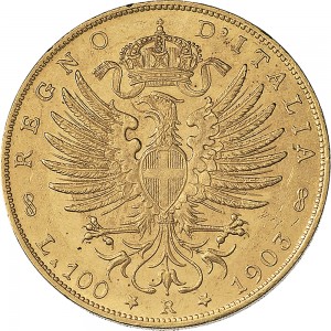 1313R 100 lire 1903 Aquila spiegata 1° tipo Roma Oro