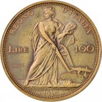 2566R 100 lire 1910 Italia aratrice Roma Bronzo dorato Prova