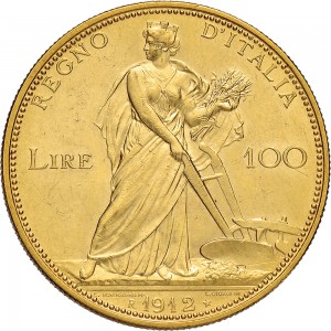 1316R 100 lire 1912 Italia aratrice 2° tipo Roma Oro