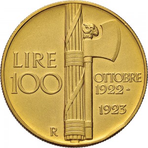 1319R 100 lire 1923 Fascio littorio 3° tipo Roma Oro