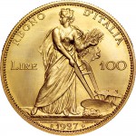 1318R 100 lire 1927 Italia aratrice 2° tipo Roma Oro
