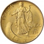1322R 100 lire 1931 X Italia marinara 5° tipo Roma Oro