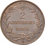 1549R 2 centesimi 1905 Valore entro semicorona di alloro e quercia Roma Rame
