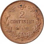 1550R 2 centesimi 1906 Valore entro semicorona di alloro e quercia Roma Rame