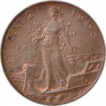 1553R 2 centesimi 1908 Italia marinara Roma Rame