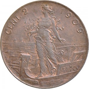 1554R 2 centesimi 1909 Italia marinara Roma Rame