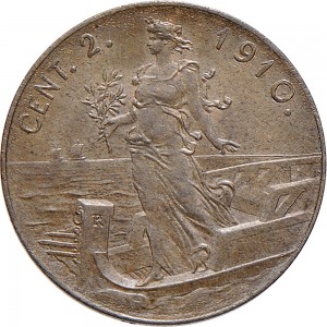 1555R 2 centesimi 1910 Italia marinara Roma Rame