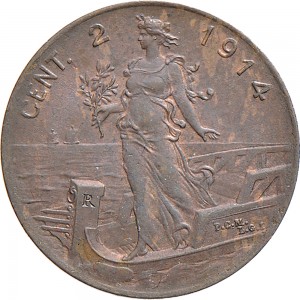 1558R 2 centesimi 1914 Italia marinara Roma Rame
