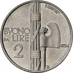 1410R 2 lire 1924 Fascio littorio Roma Nichelio