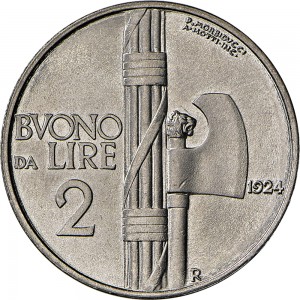 1410R 2 lire 1924 Fascio littorio Roma Nichelio