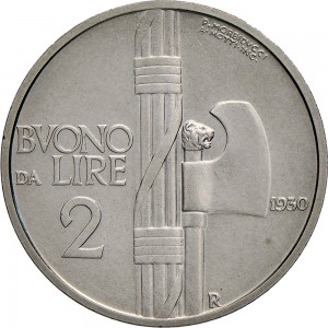 1416R 2 lire 1930 Fascio littorio Roma Nichelio