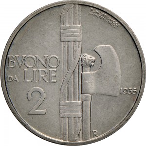 1421R 2 lire 1935 Fascio littorio Roma Nichelio