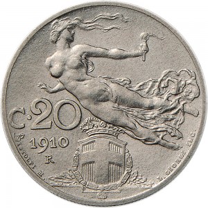 1475R 20 centesimi 1910 Libertà librata Roma Nichelio