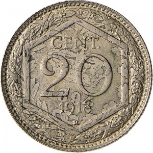 1494R-001 20 centesimi 1918 Valore entro esagono Roma Nichelio