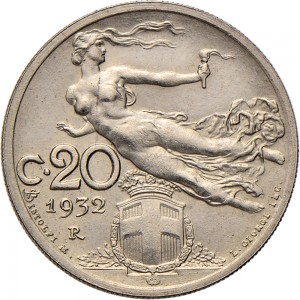 1490R 20 centesimi 1932 Libertà librata Roma Nichelio