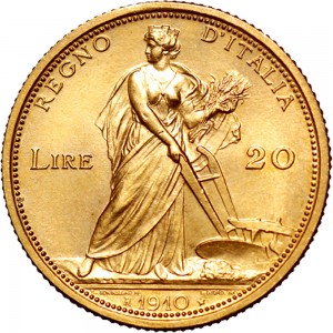 1340R 20 lire 1910 Italia aratrice Roma Oro