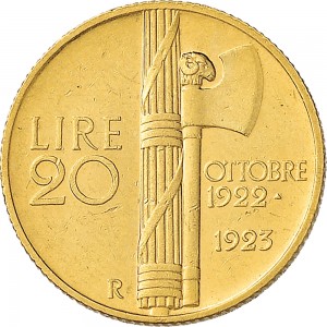 1344R 20 lire 1923 Fascio littorio 3° tipo Roma Oro