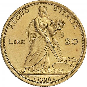 1342R 20 lire 1926 Italia aratrice Roma Oro