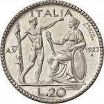 2580R 20 lire 1927 Anno V Littore e Italia genitrice Roma Argento Prova