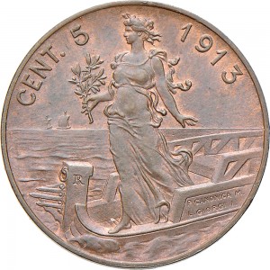1523R 5 centesimi 1913 Italia marinara Roma Rame