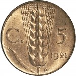1531R 5 centesimi 1921 Spiga 2° tipo Roma Rame