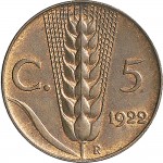 1532R 5 centesimi 1922 Spiga 2° tipo Roma Rame