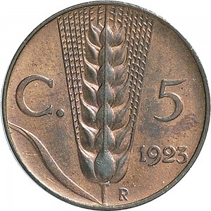 1533R 5 centesimi 1923 Spiga 2° tipo Roma Rame