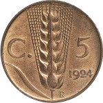 1534R 5 centesimi 1924 Spiga 2° tipo Roma Rame