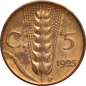 1535R 5 centesimi 1925 Spiga 2° tipo Roma Rame