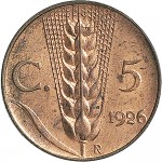 1536R 5 centesimi 1926 Spiga 2° tipo Roma Rame