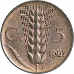 1537R 5 centesimi 1927 Spiga 2° tipo Roma Rame