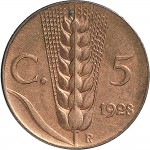 1538R 5 centesimi 1928 Spiga 2° tipo Roma Rame