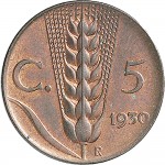 1540R 5 centesimi 1930 Spiga 2° tipo Roma Rame