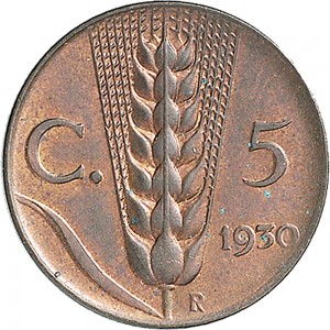 1540R 5 centesimi 1930 Spiga 2° tipo Roma Rame