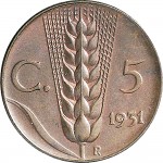 1541R 5 centesimi 1931 Spiga 2° tipo Roma Rame