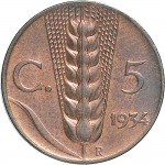 1544R 5 centesimi 1934 Spiga 2° tipo Roma Rame
