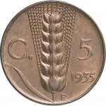1545R 5 centesimi 1935 Spiga 2° tipo Roma Rame